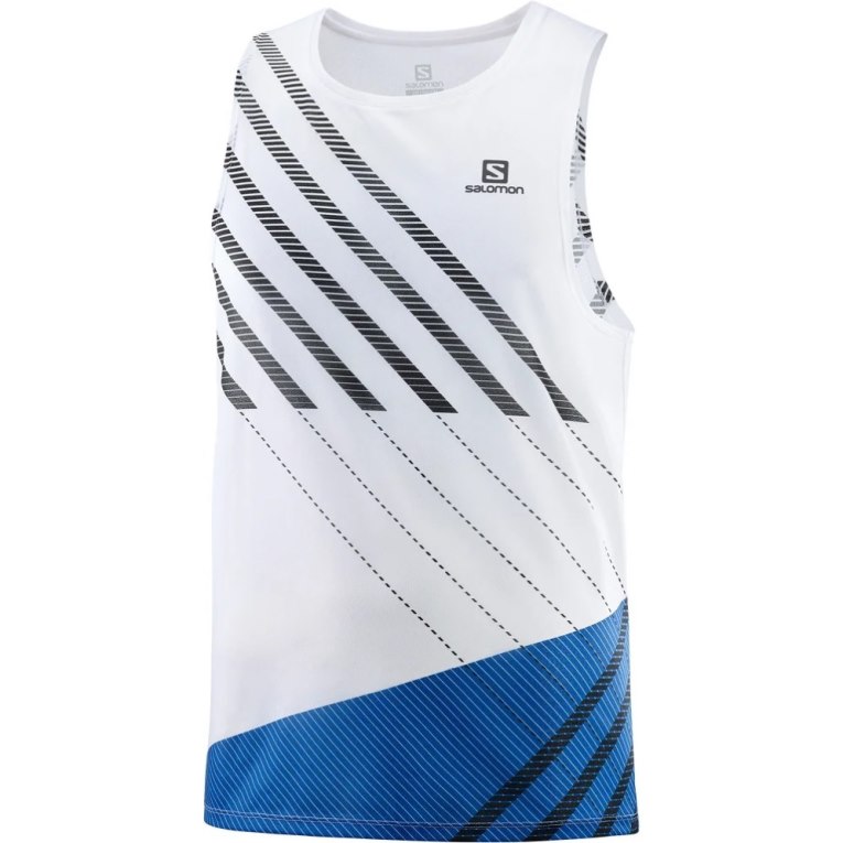 White / Blue Salomon Sense Aero Singlet Men's Tanks | IE QR2374